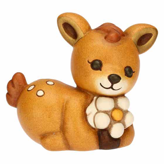 Cerbiatto Amy con fiore in ceramica AbbracciAMI, piccolo