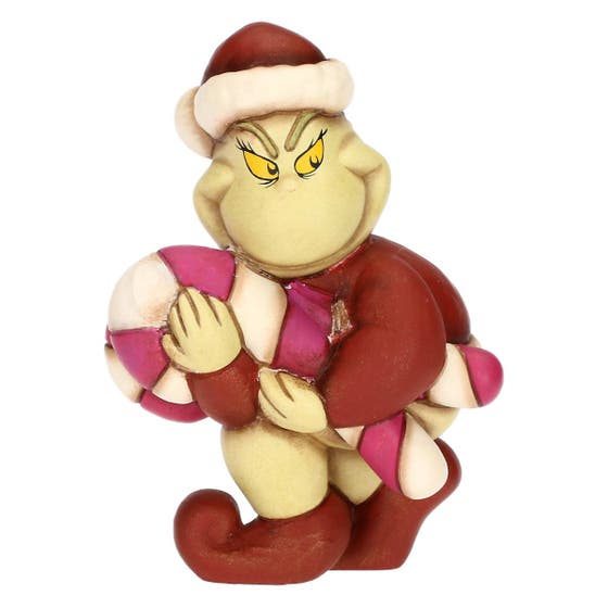 Grinch con bastoncino di zucchero in ceramica, piccolo
