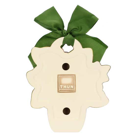 Formella in ceramica vasetto con castagne, mela e fiore AbbracciAMI