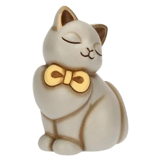 Gatto Momi con fiocco in ceramica, medio Thun