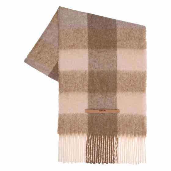 Sciarpa in misto lana a quadri con frange