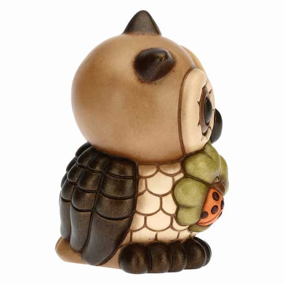 Gufo saggio con quadrifoglio portafortuna medio