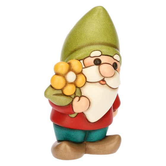 Gnomo Oliver con fiore in ceramica Inverno Incantato
