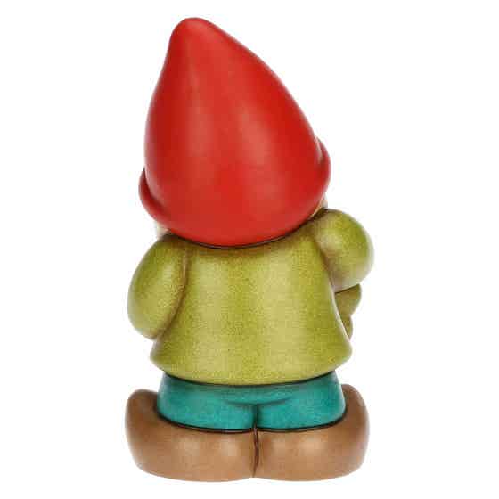 Gnomo Oliver con quadrifoglio portafortuna in ceramica Inverno Incantato, medio