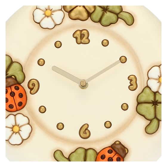 Orologio da parete con fiori, coccinelle e quadrifogli portafortuna grande