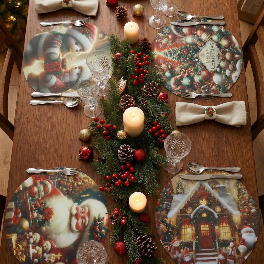 Set di 4 pezzi sottopiatti di Natale con decori assortiti