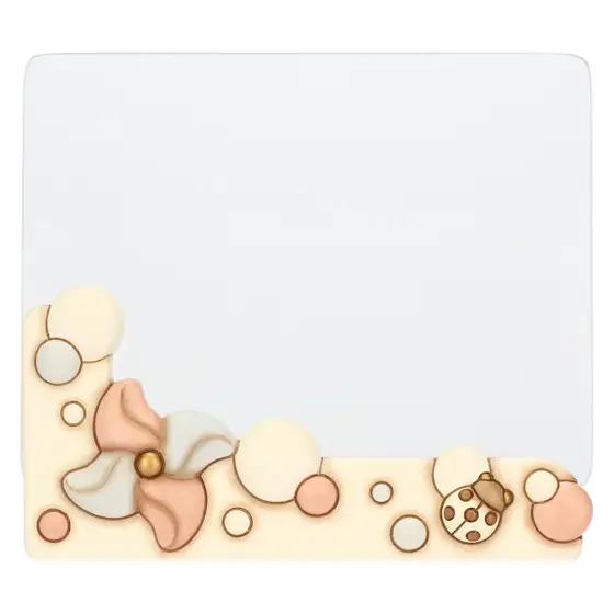Portafoto in ceramica e vetro girandola e coccinella con calco manina Thun