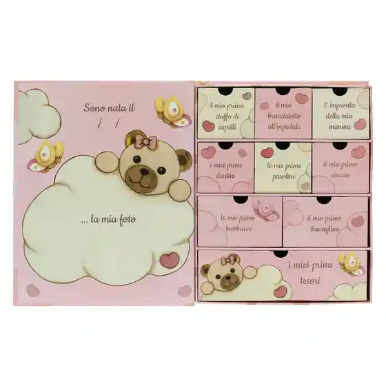 Scatola ricordi rosa con Teddy Thun