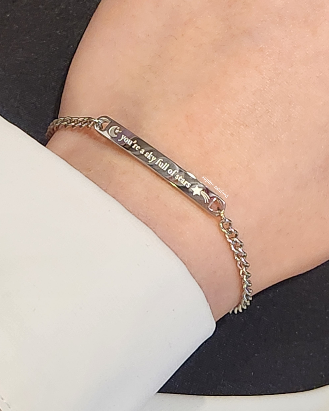 Sky of Stars CP-Inspired Engraved Bracelet Design, Music Artist Themed Jewelry, Two Sided Engraved Lyrics