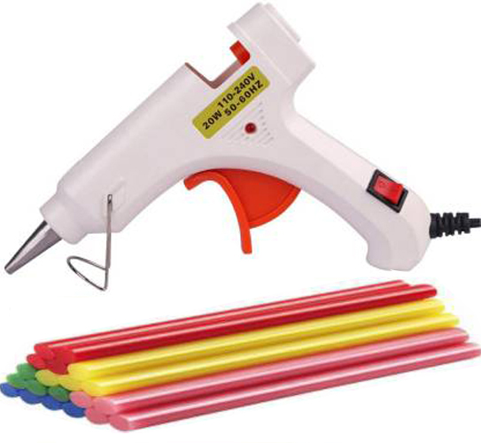 Hot glue gun with colored glue sticks