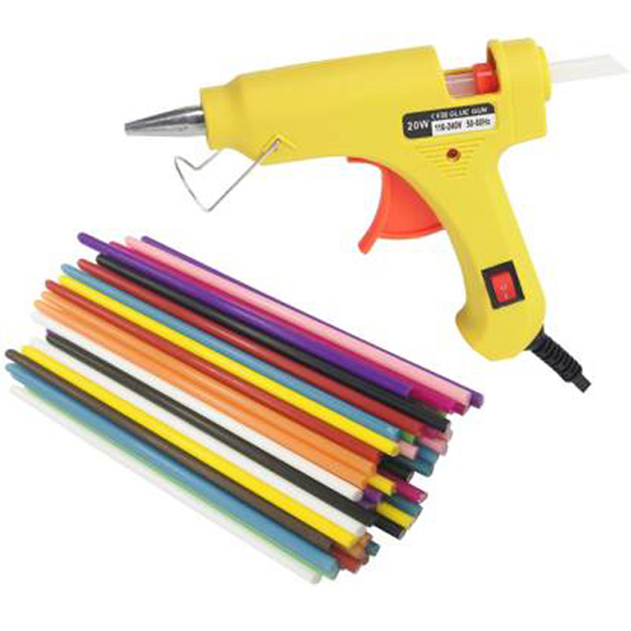 Hot glue gun with colorful glue sticks