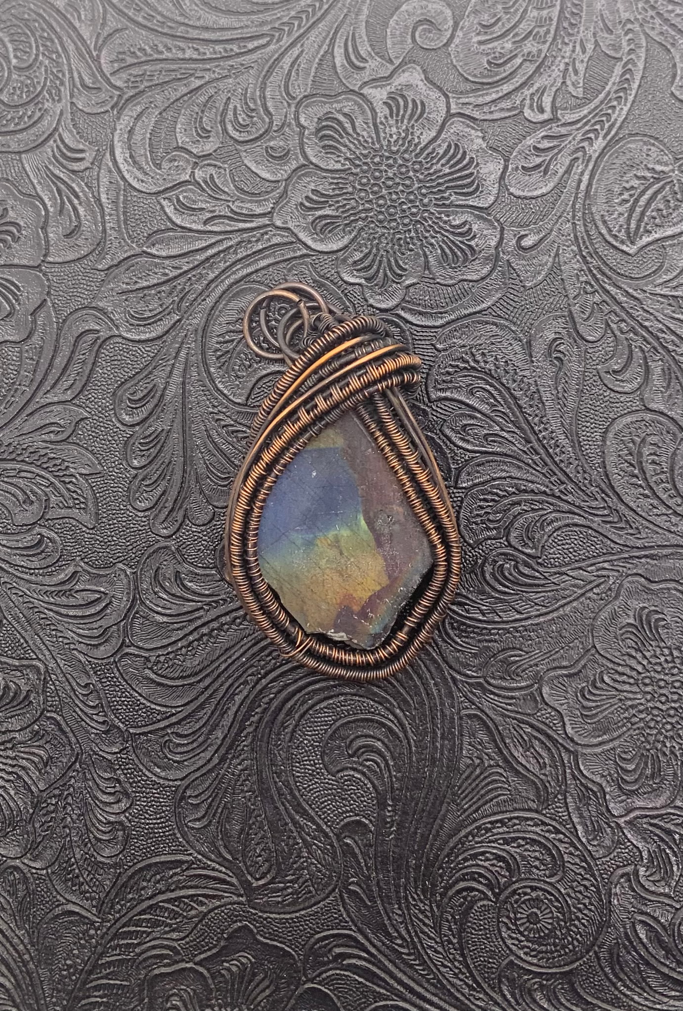 Handcrafted Wire-Wrapped Spectrolite Pendant
