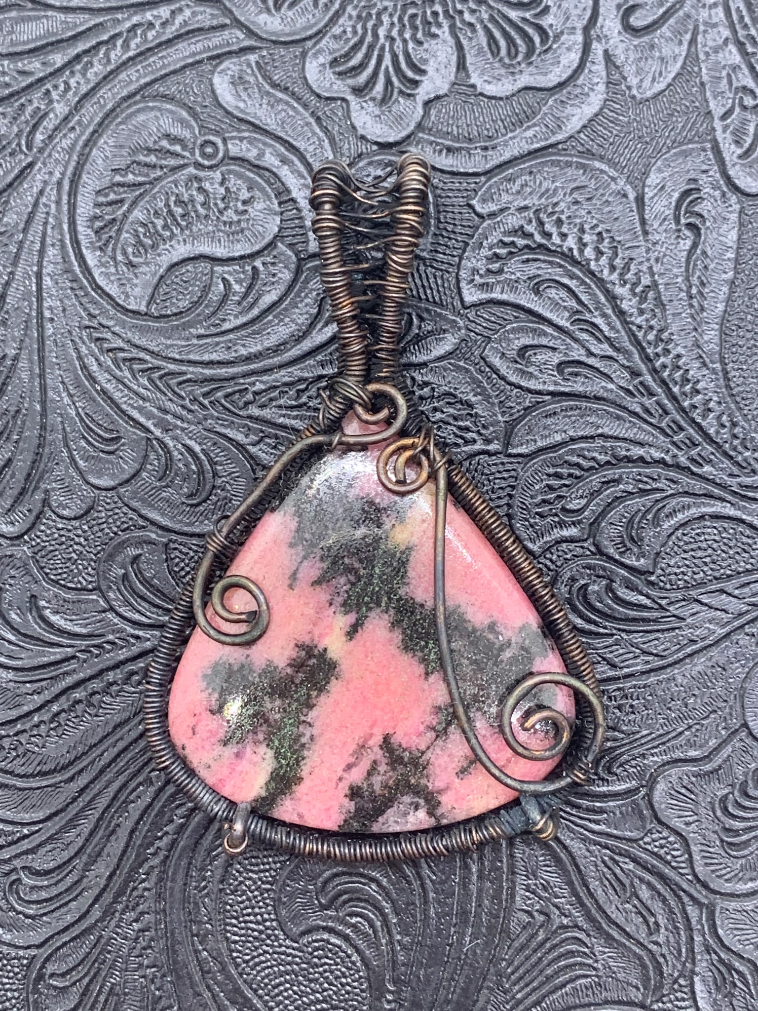 Handcrafted Rhodonite Wire Wrapped Pendant