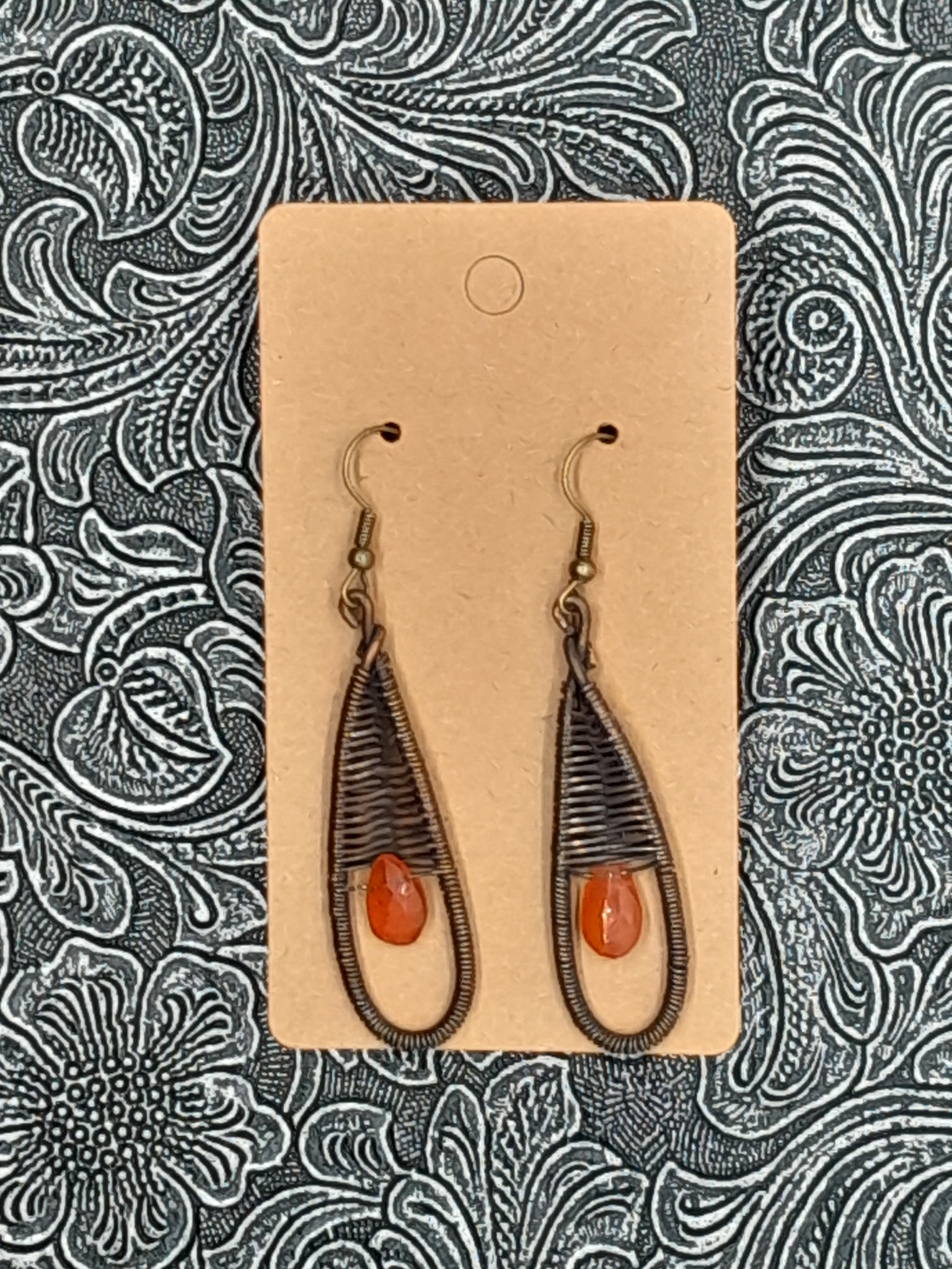 Wire wrapped carnelian drops