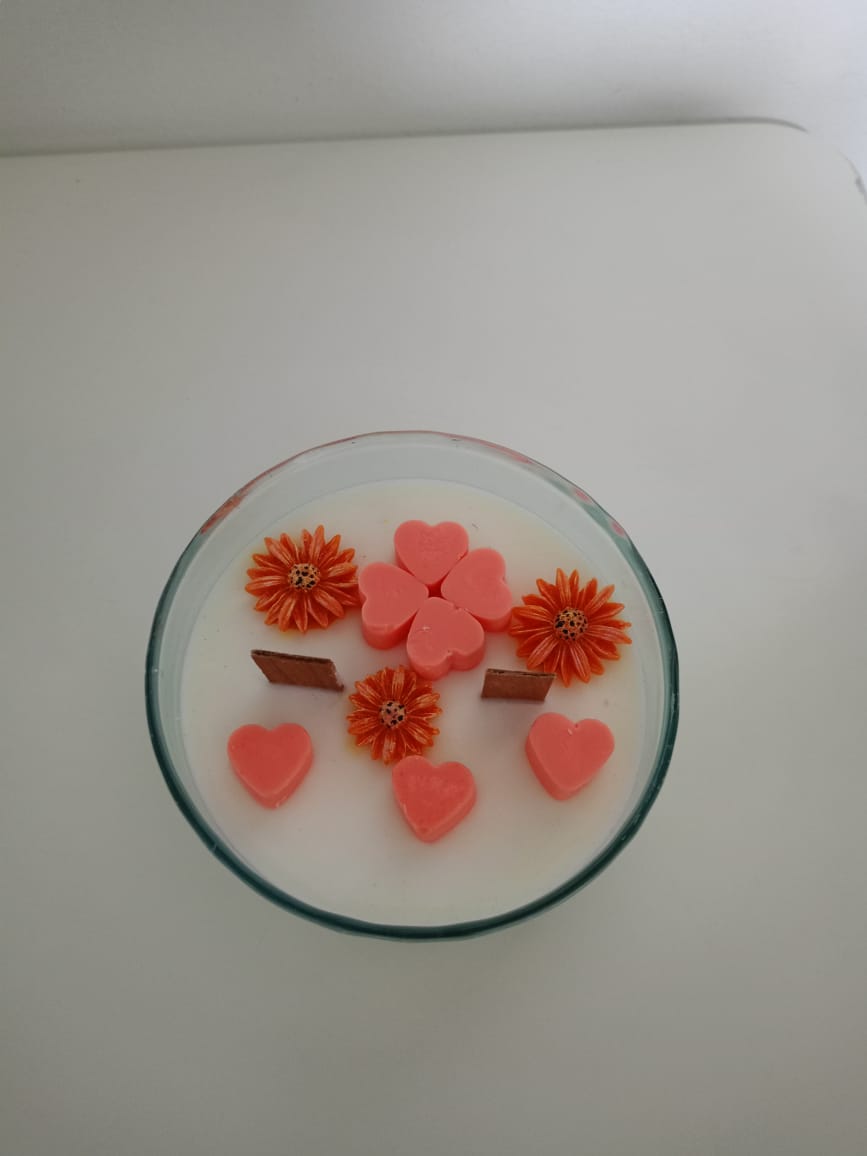 Corazones en vaso vidrio redondo 🧡