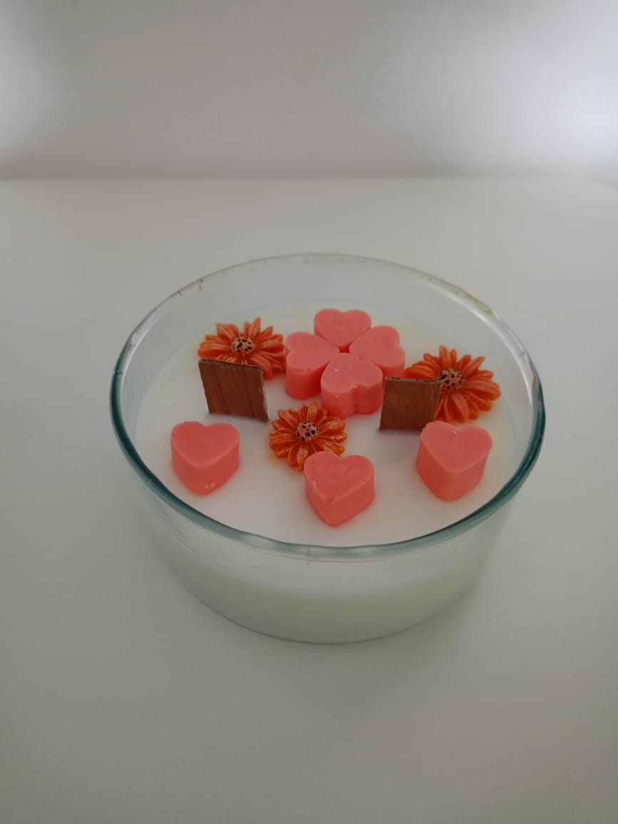 Corazones en vaso vidrio redondo 🧡