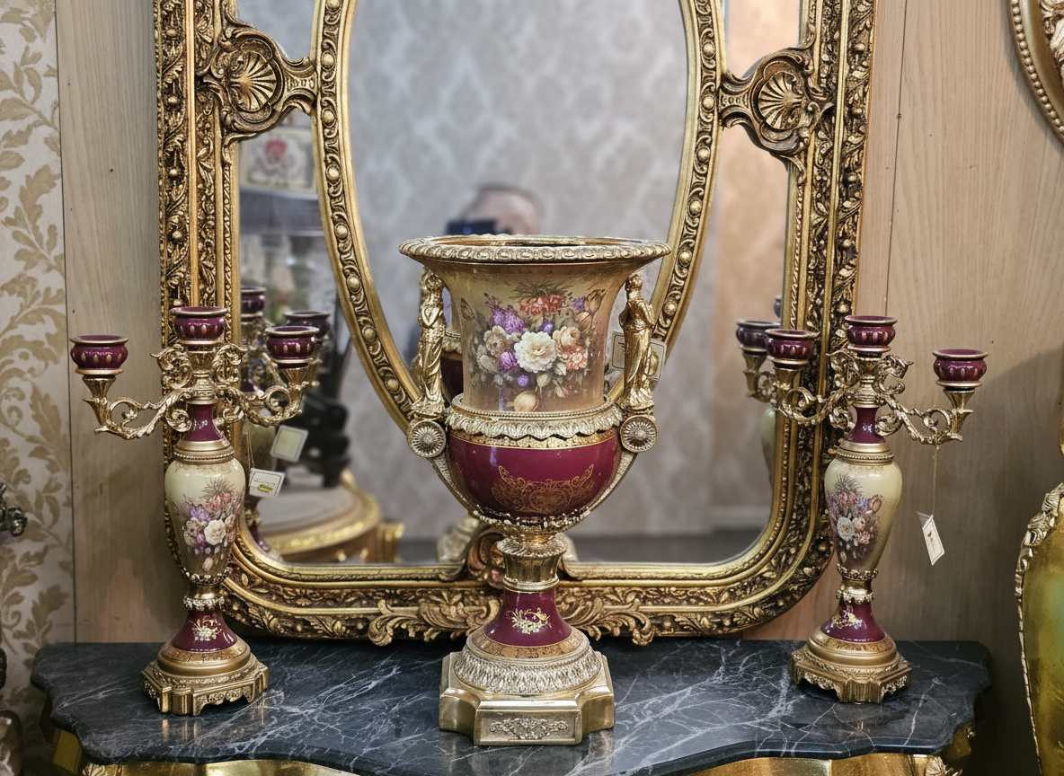 Antique Porcelain Vase and Candelabra Set