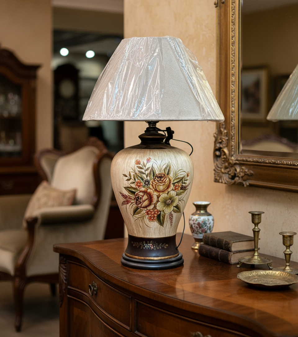 Vintage floral ceramic table lamp