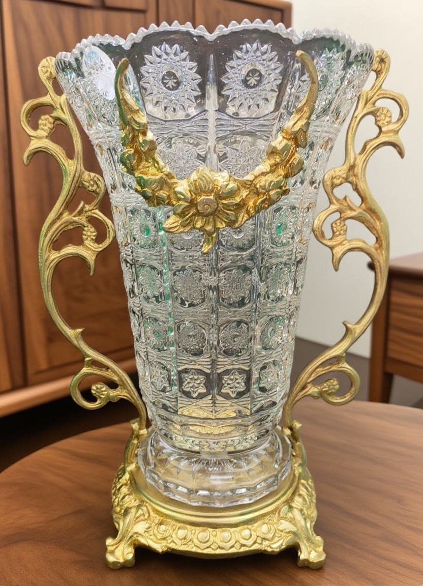 Crystal and Brass Decorative Vase