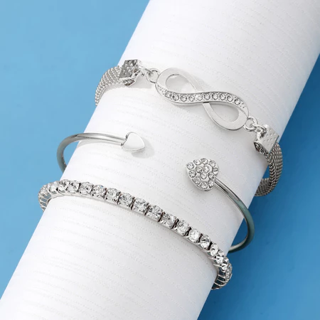 3 Peças-Corrente Diamante Brilhante E Infinitas