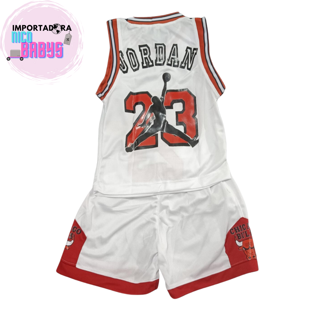 UNIFORME NBA NIÑO BULLS BLANCO CON ROJO