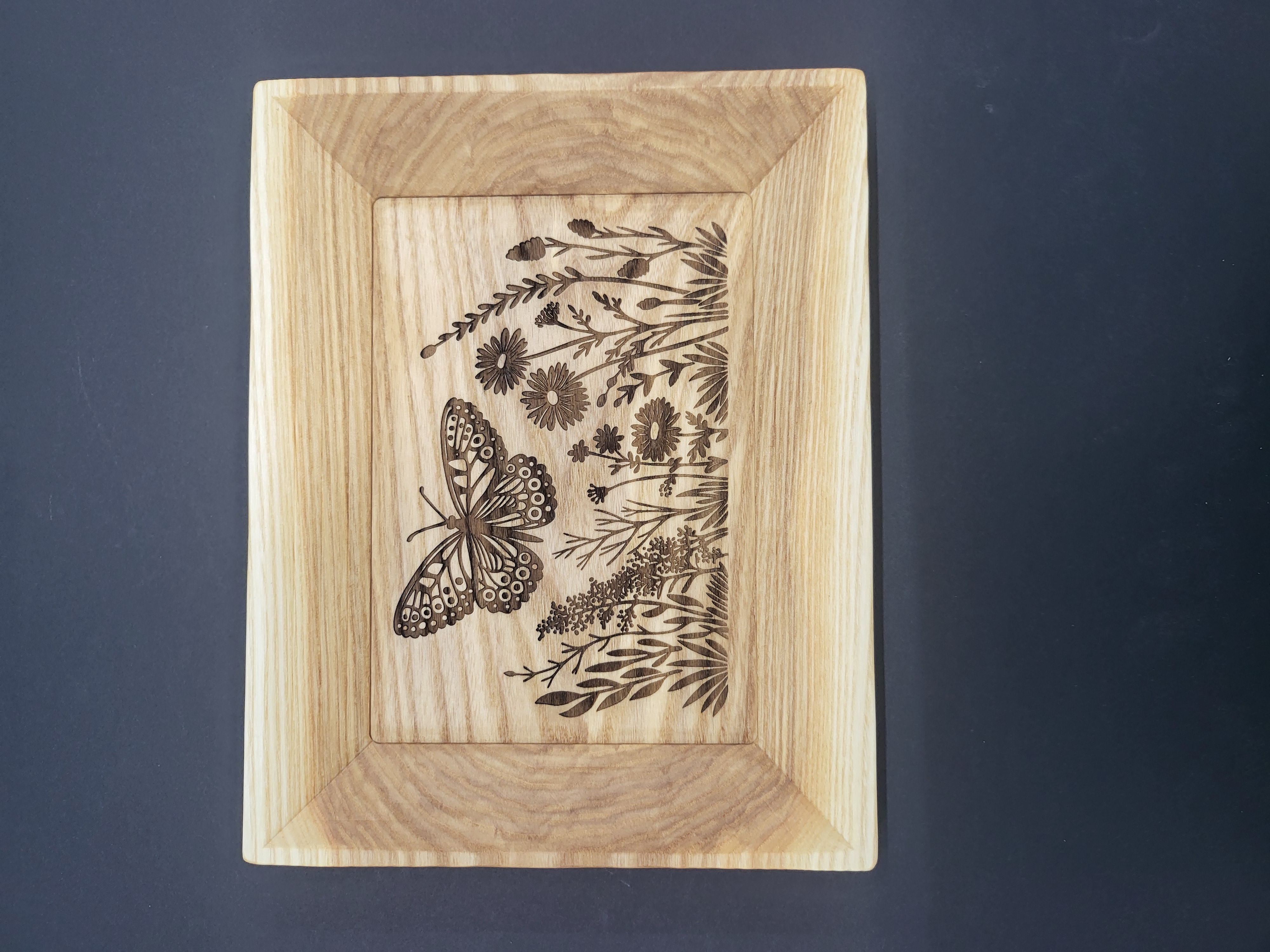 Wooden Engraved Butterfly Catch-All Tray / Artwork