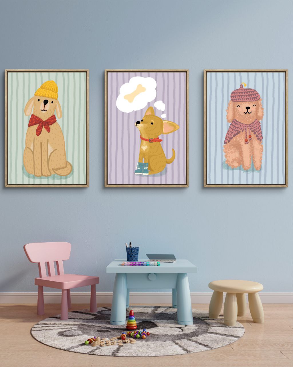 Printable Wall Art – Cute Dogs in Pastel Tones | Nursery & Kids Room Decor