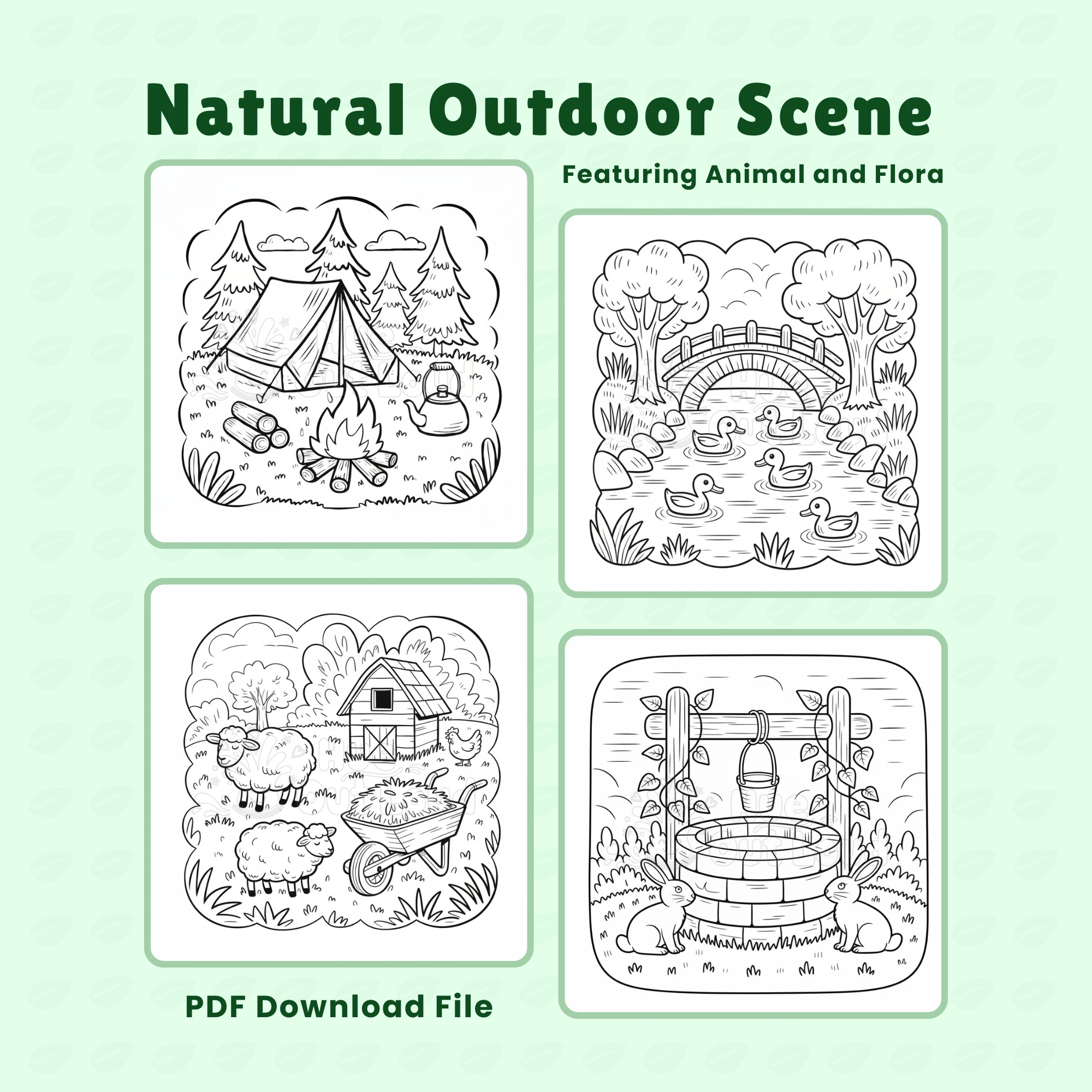 Cozy Nature Coloring Pages with Simple Design of Outdoor Scene