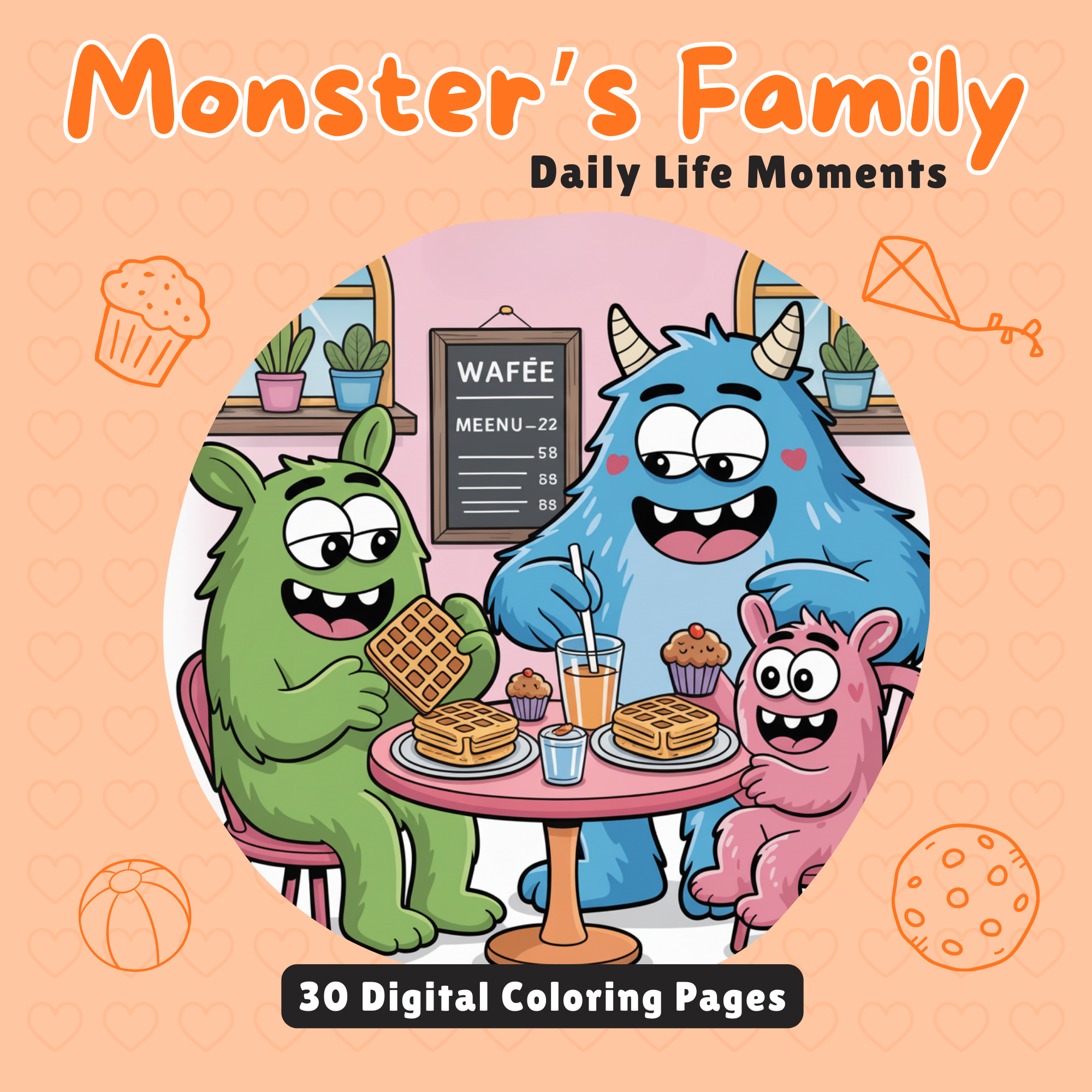 Cute Monster Coloring Pages Featuring Family Life Scenes