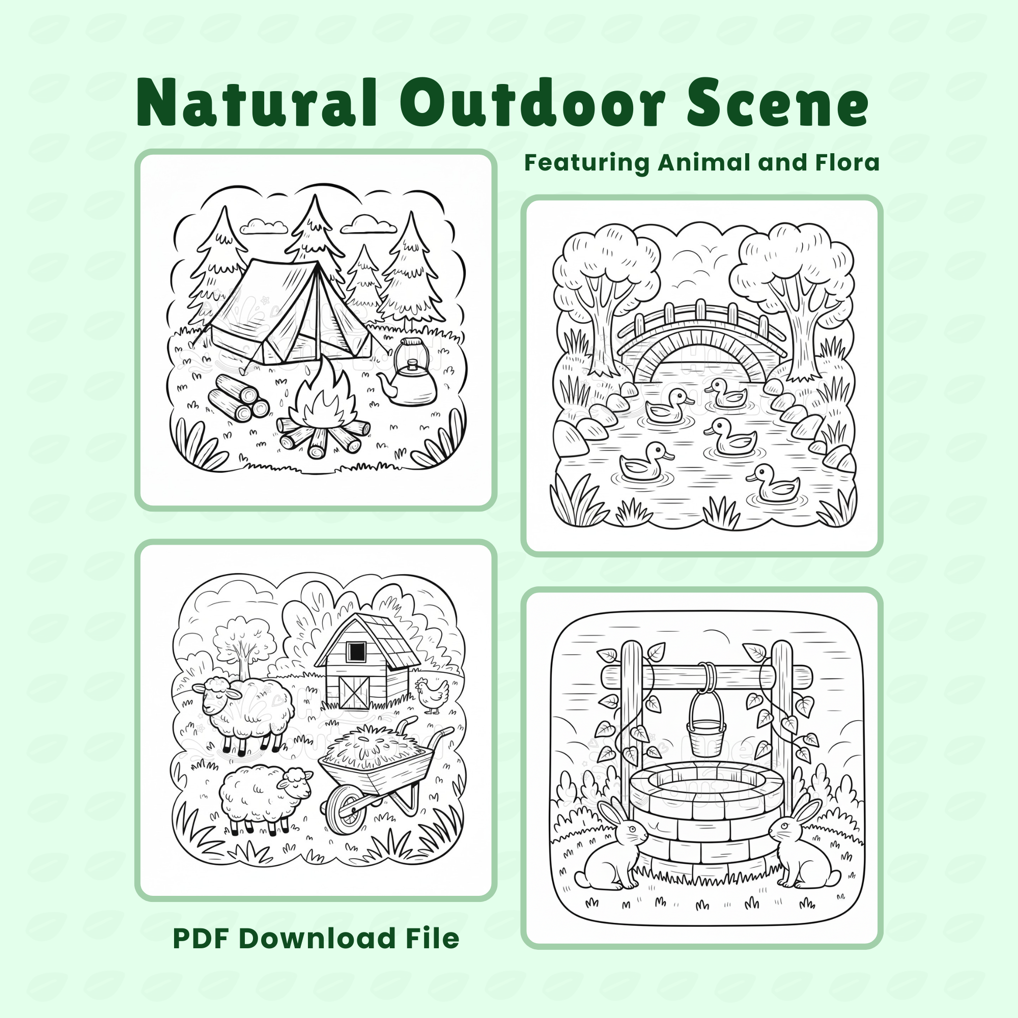 Cozy Nature Coloring Pages with Simple Design of Outdoor Scene