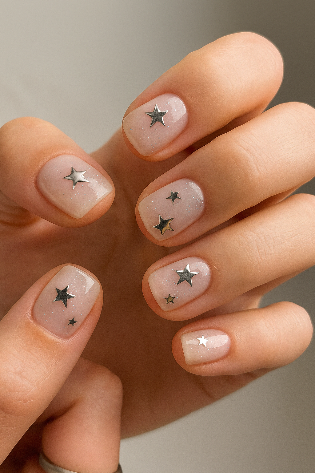 Sliver Chrom Star Design Nails