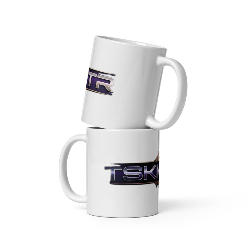 White glossy mug with exclusive TSKMSTR branding