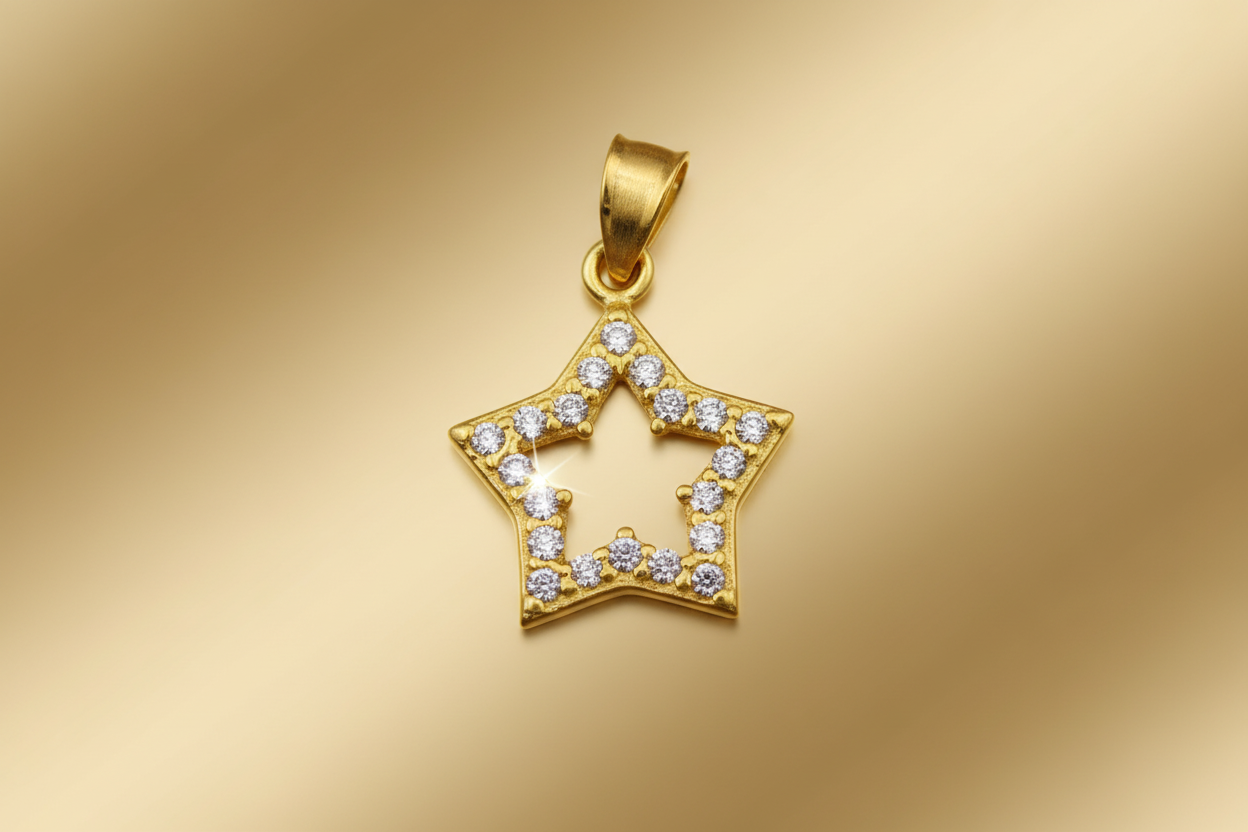 Dije de Oro de Estrella con Circonias Pequeñas