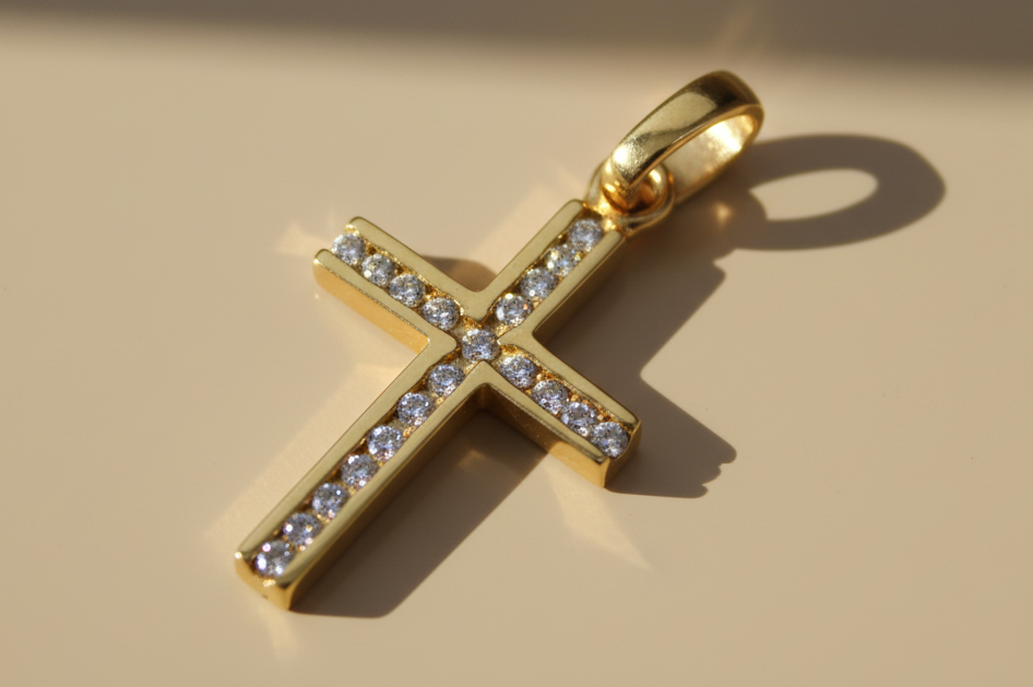 Dije de Oro Cruz Con Circonias Incrustadas