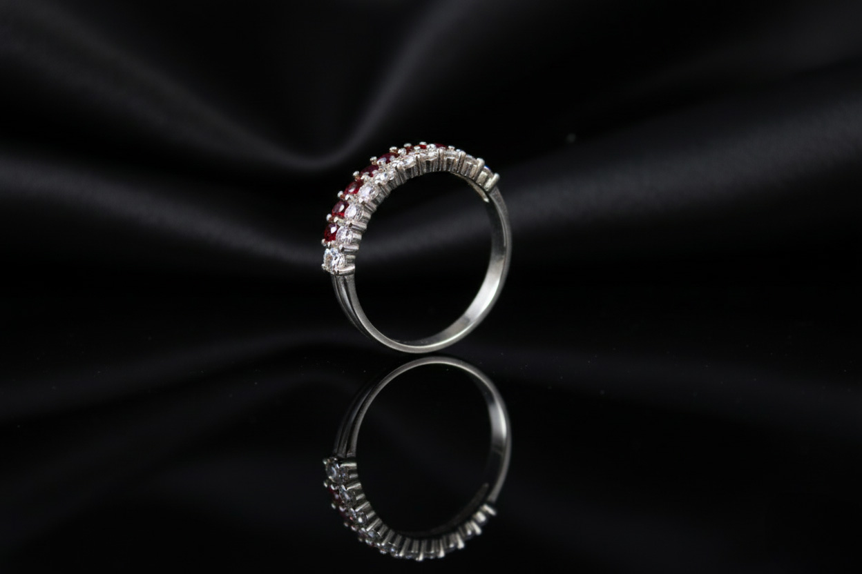 Anillo de Plata Con Churumbella rojo y blanco