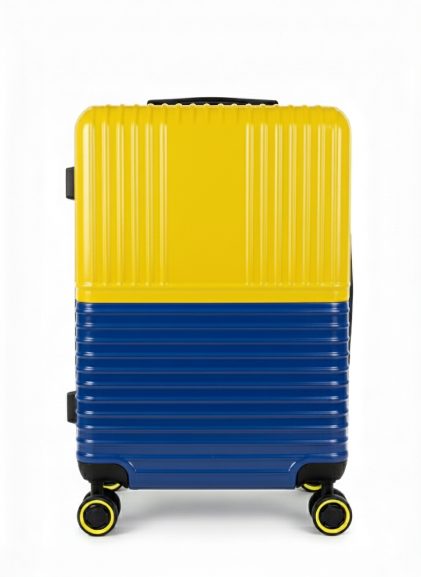Vibrant two-tone yellow and blue travel luggage