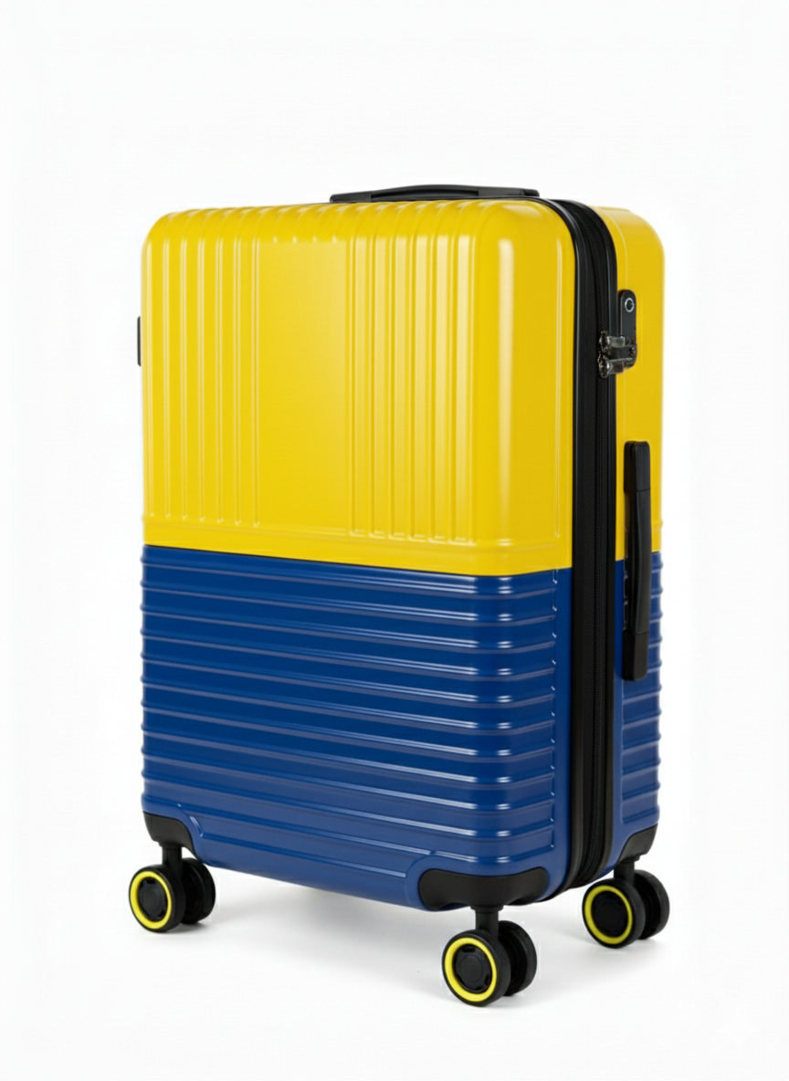 Vibrant two-tone yellow and blue travel luggage