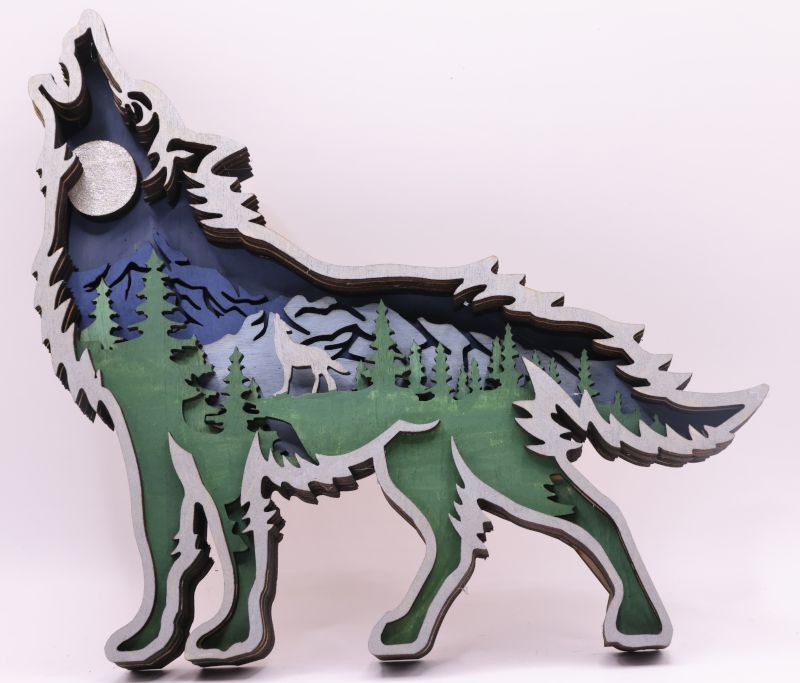 Howling Wolf Silhouette Wood Art