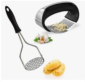 Kit Amassador de Batata e Amassador de Alho Manual – Aço Inoxidável