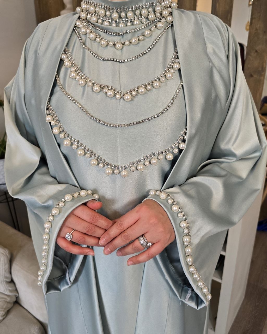 Embellished Satin Abaya