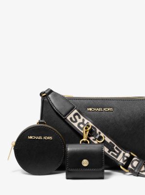 Crossbody con strap grueso y 2 accesorios, negro.