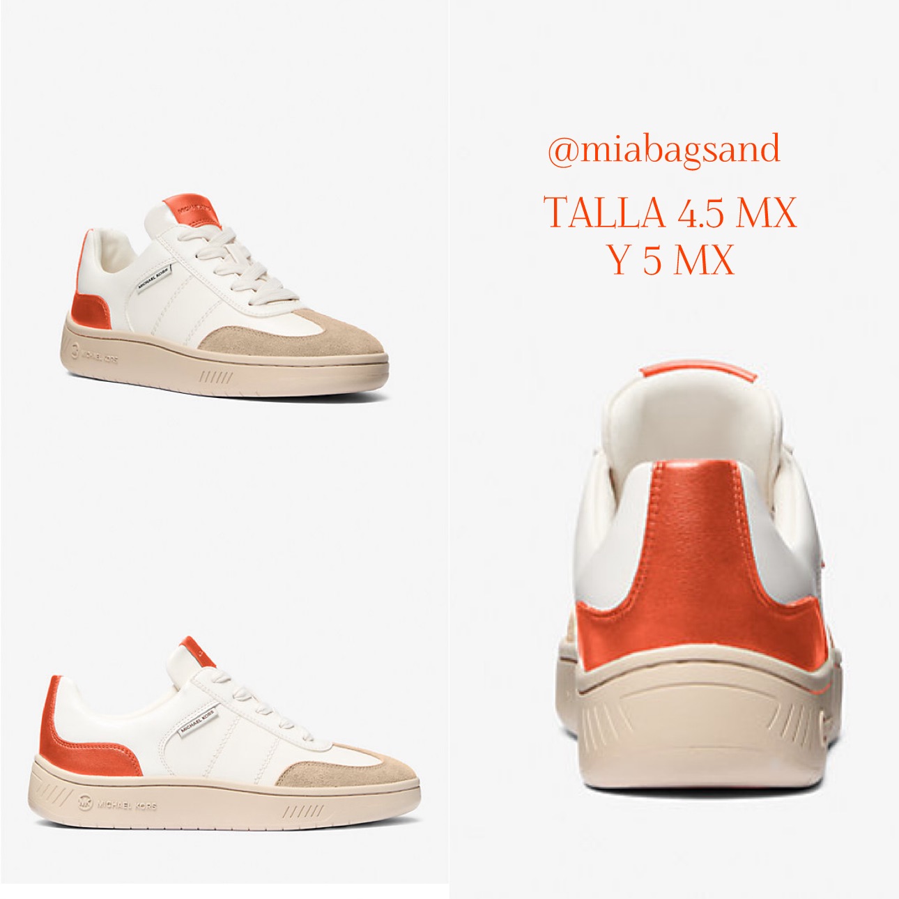 Tenis blancos con gamuza y detalles naranja