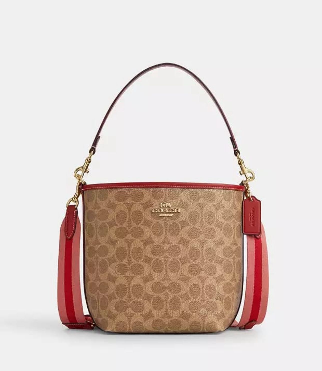 Bucket bag monogram con detalles rojos