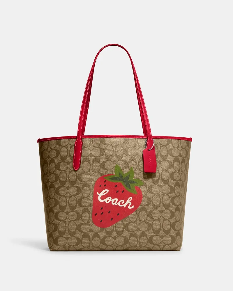 Tote monogram con estampado de fresa