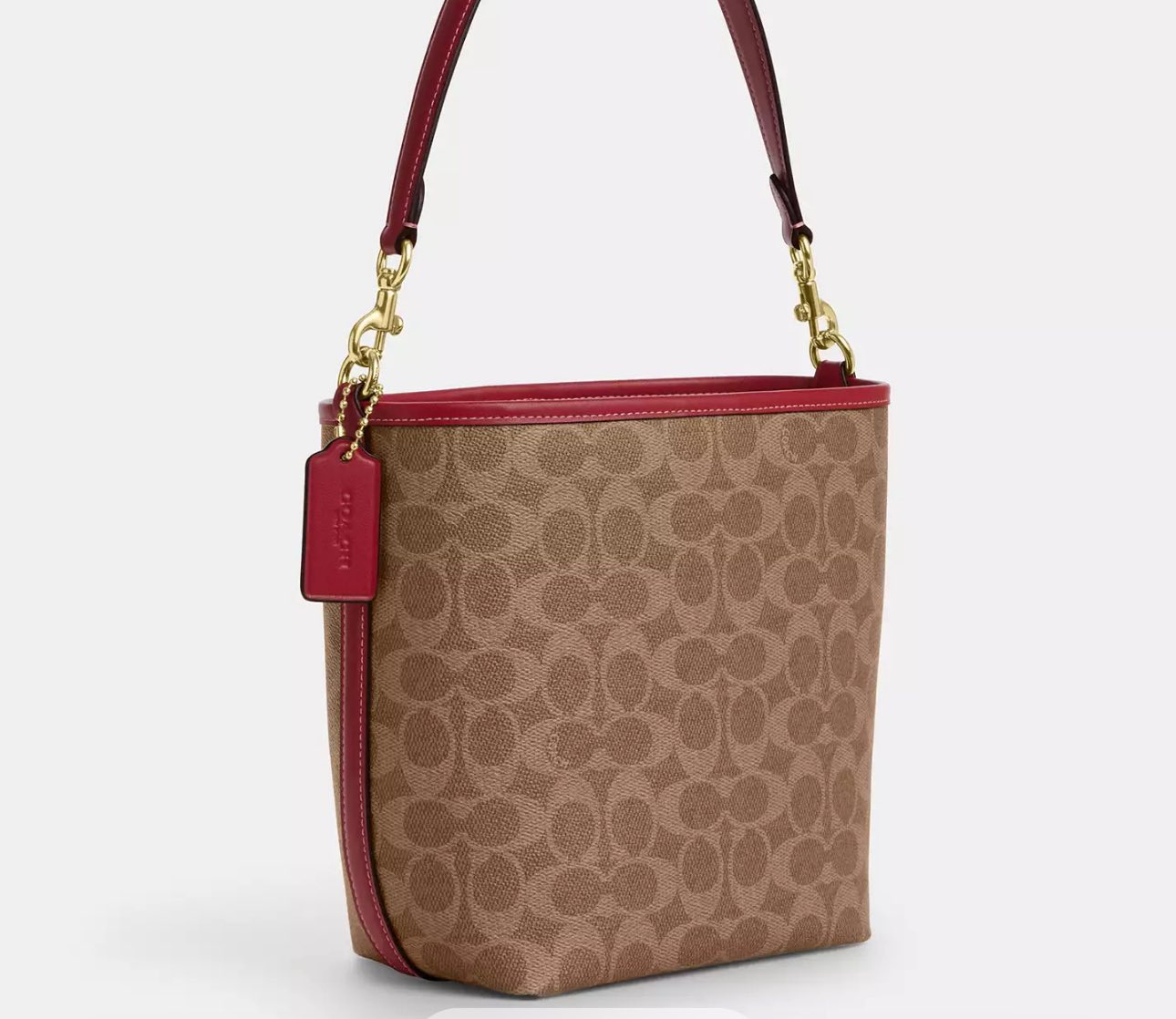 Bucket bag monogram con detalles rojos