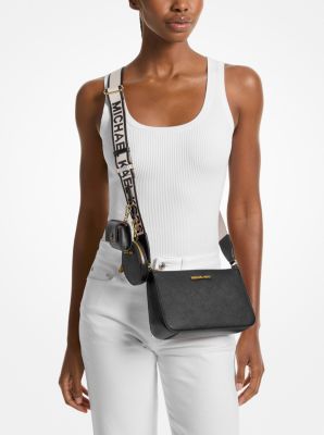 Crossbody con strap grueso y 2 accesorios, negro.