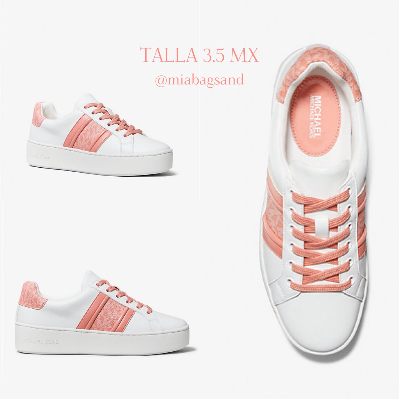 Tenis blancos con detalles rosas y monográm