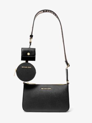 Crossbody con strap grueso y 2 accesorios, negro.