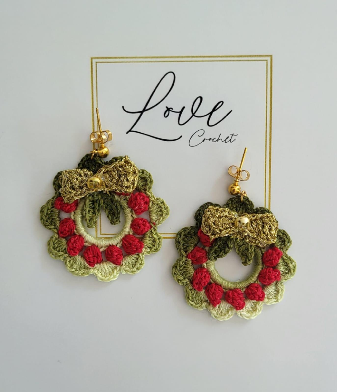 Crochet Christmas Wreath Earrings