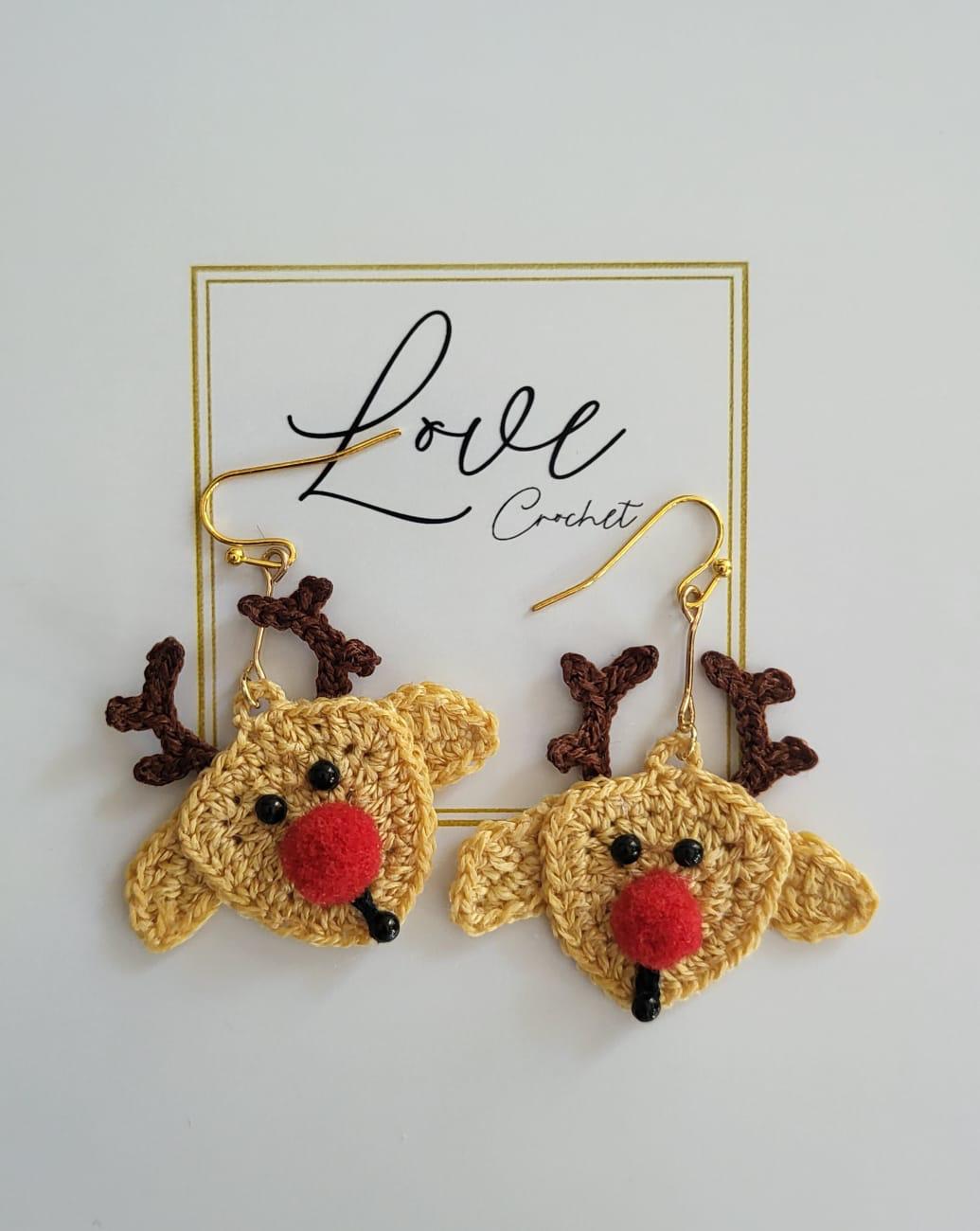 Handmade Crochet Reindeer Earrings